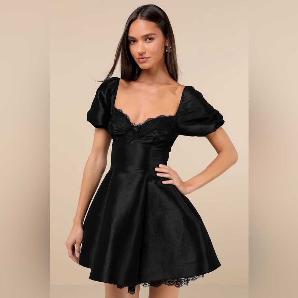 Lulu's Black Puff Sleeve Mini Dress
